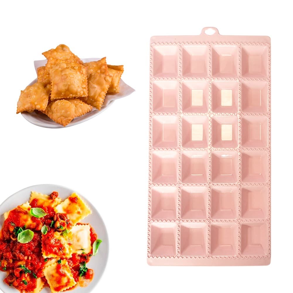 Forma Para Ravioli e Mini Pastel Rosa Faz 24 Recheado