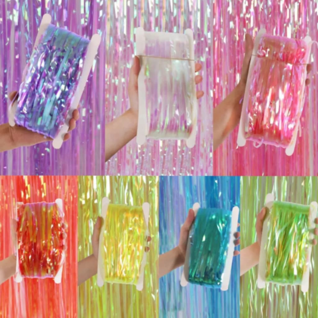 Cortina Neon Metalizada Furta Cor 1x2m Enfeite 7 Cores Franja Decoração