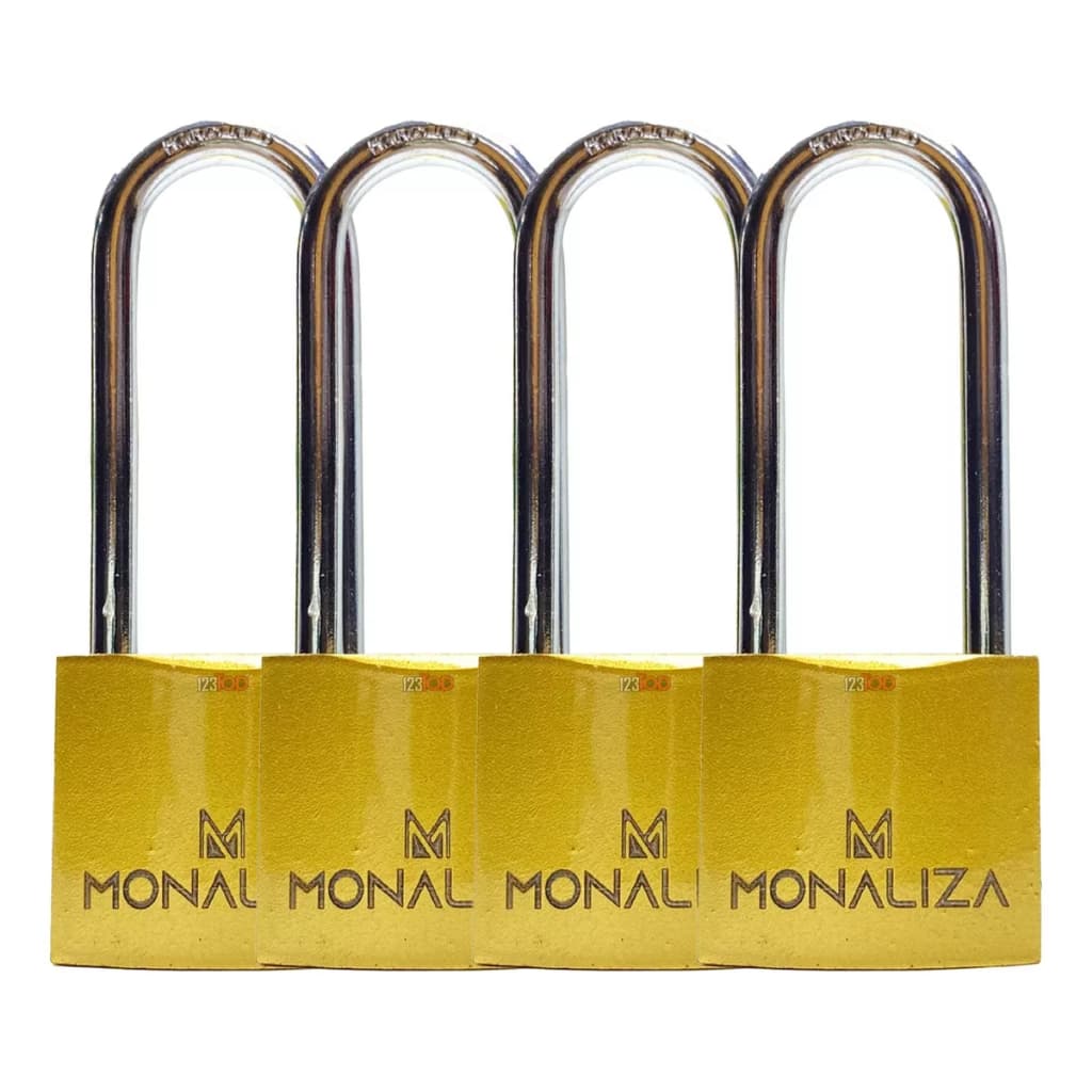 Kit 4x Cadeado Haste Longa Grande 32mm Portão C/ 3 Chaves Para Armário Mala Janela Portão Dourado