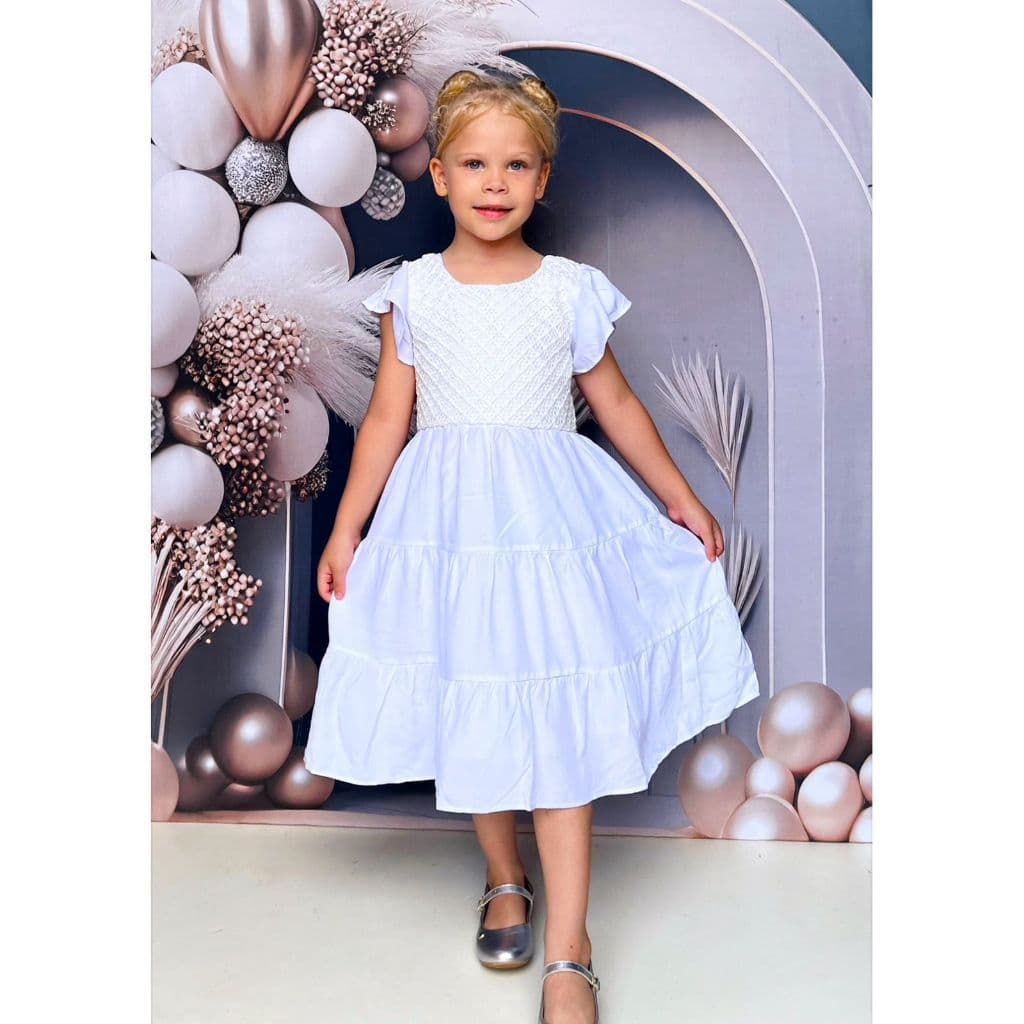 Vestido Infantil Liso Para Festa Natal Batizado Aniversário Ano Novo