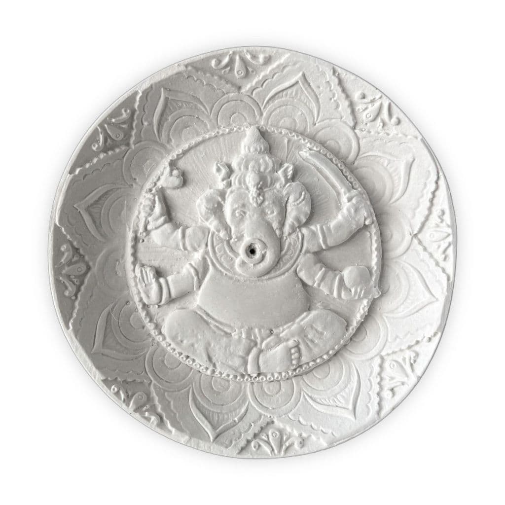 Incensário Redondo de Vareta Ganesha 11cm Gesso Cru