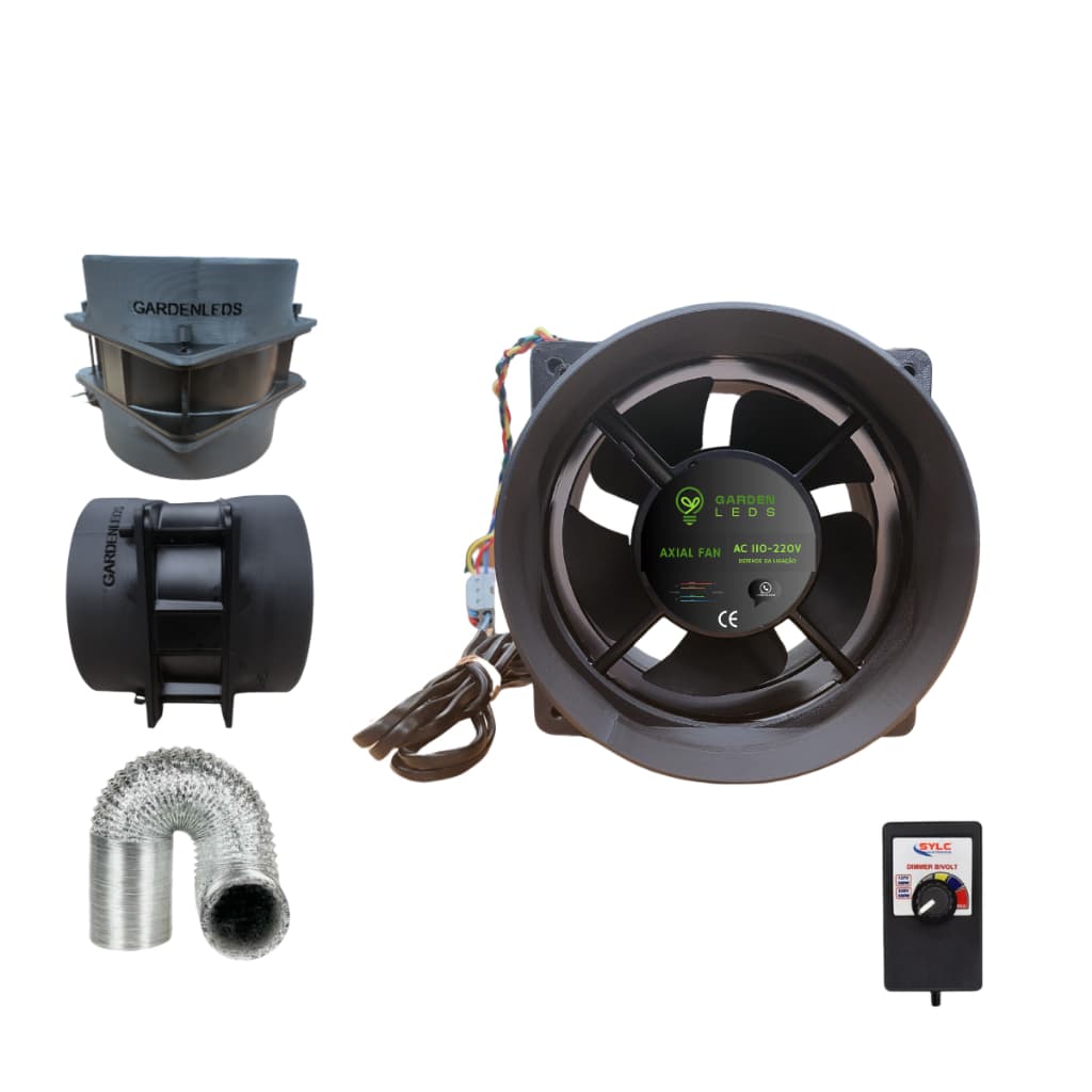 Exaustor 150mm Gardenleds Alta Vazão 341m3 C/ Controlador Potência + Duto Grow Cultivo Indoor