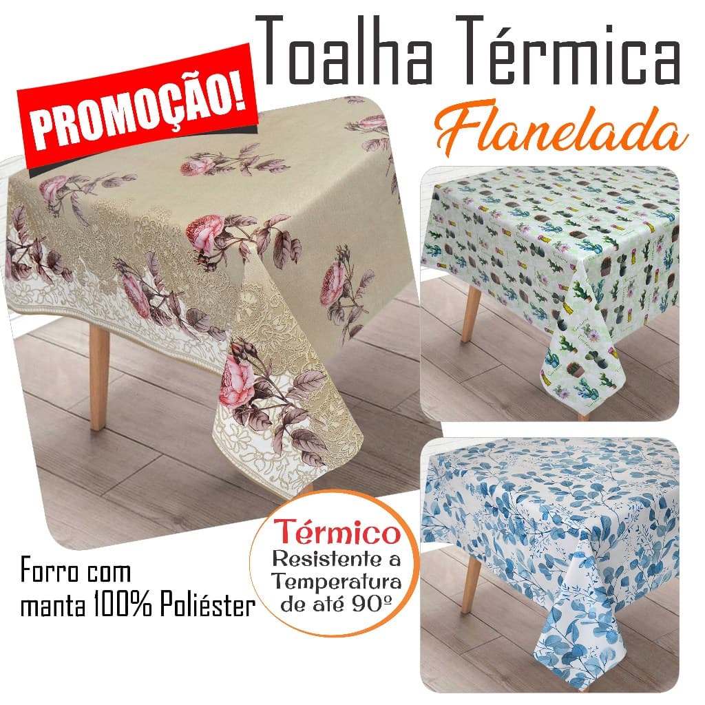 Toalha de Mesa Plástica 1,00mX1,40m Térmica Flanelada Estampas em PVC Impermeável PROMOÇÃO
