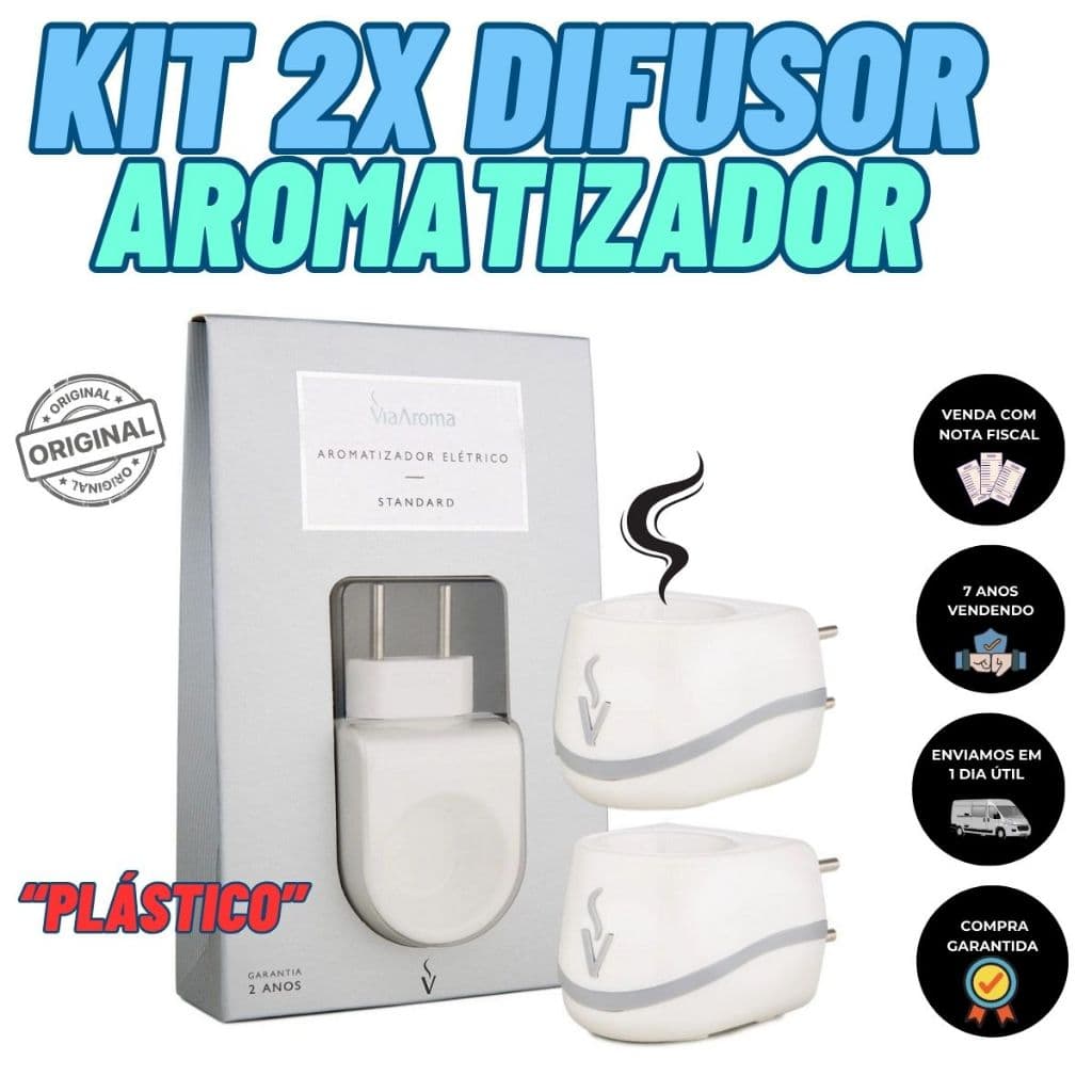 Kit 2x Difusor de Aroma Plástico Elétrico Bivolt Branco Difusor de Óleos Essenciais Via Aroma