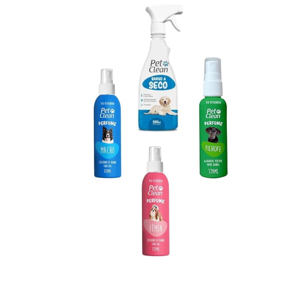 kit banho seco+perfume macho+perfume fêmea+perfume filhote