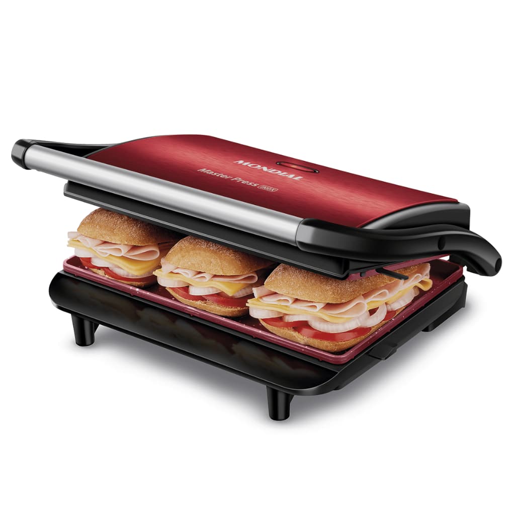 Grill Elétrico Portátil Grelha 2 em 1 Sanduicheira Mondial PG-01-RC Press Grill Red Ceramic Vermelha