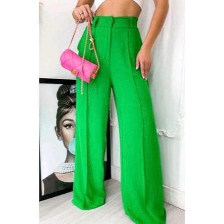 Calça Feminina Pantalona Wide Leg Duna com Botão com Elástico nas Costas