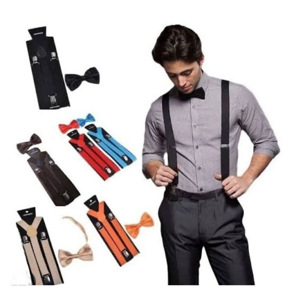 Kit Suspensório e Gravata Borboleta Para Adultos e Crianças Conjunto Social Várias Cores