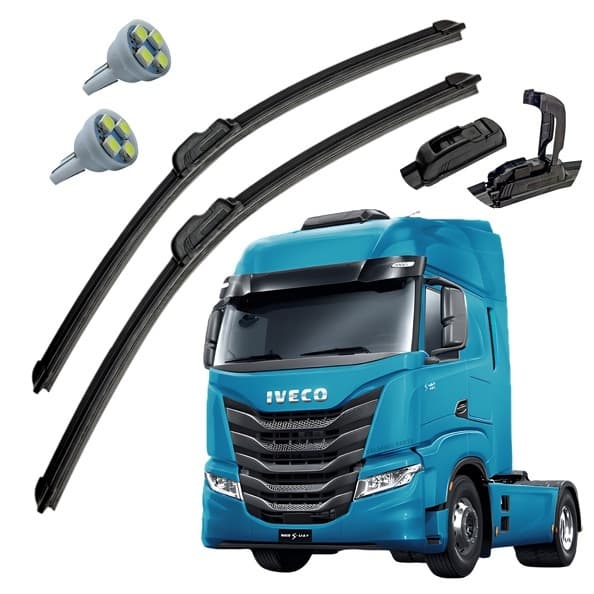 Kit Par Palheta Limpador de Parabrisa Caminhão Iveco +  T10 Farolete/Meia Luz Silicone Dianteiro