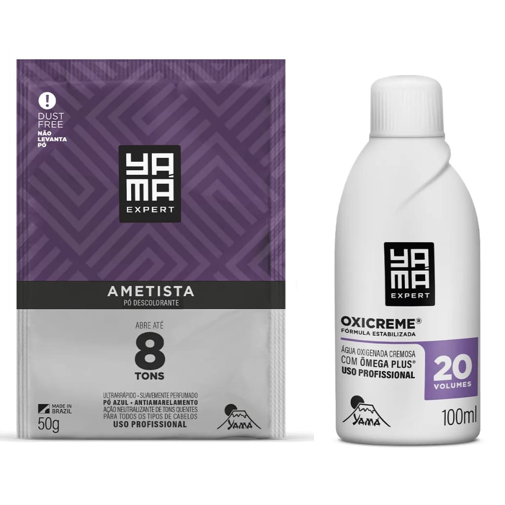 Kit Po Descolorante Ametista Yama 50g + Oxigenada Cremosa 20v Yama 100ml