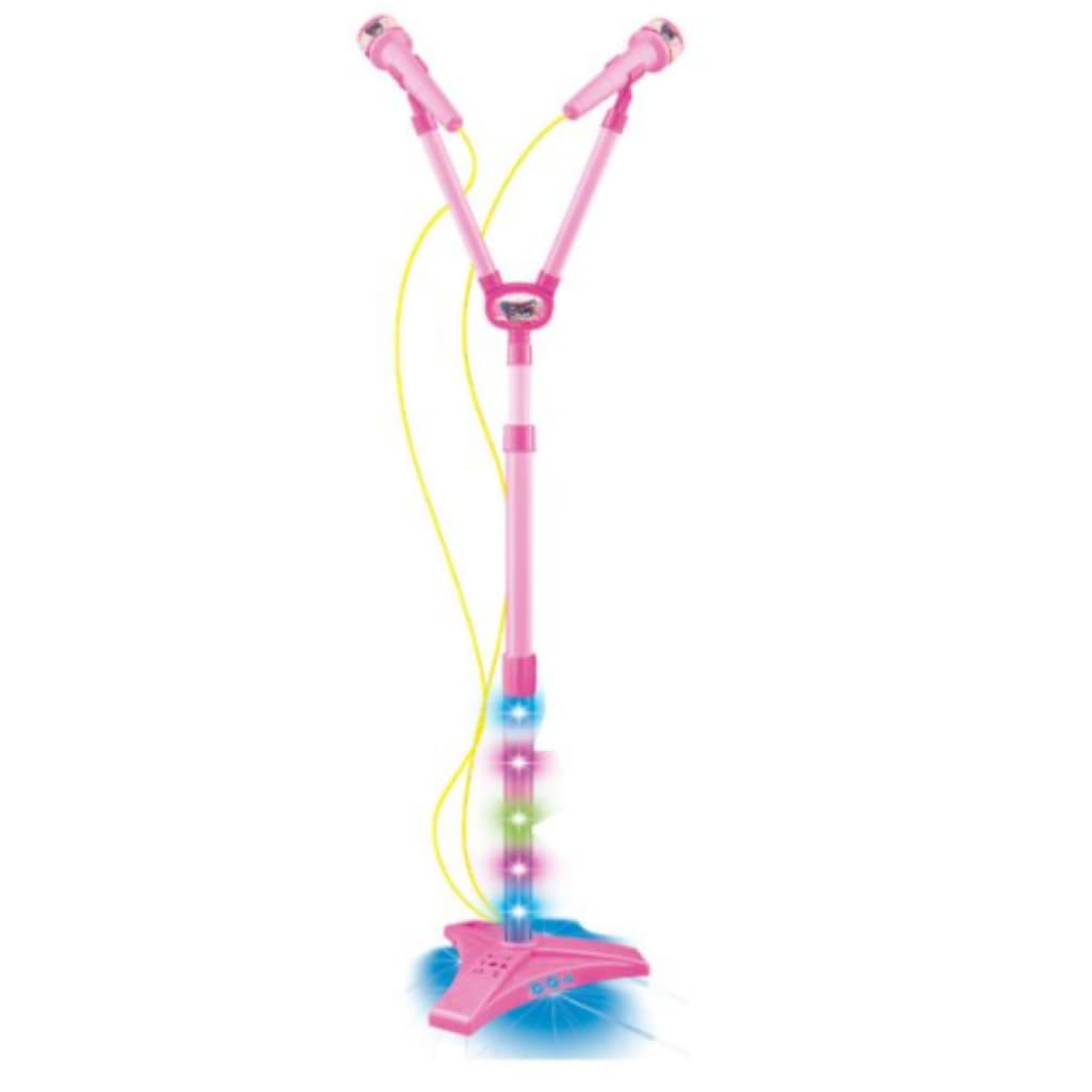 Microfone Duplo Com Pedestal Infantil Rosa Mp3 Com Luz