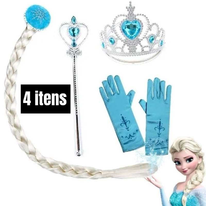 Kit Frozen Elsa Acessórios Varinha + Luvas + Trança + Coroa