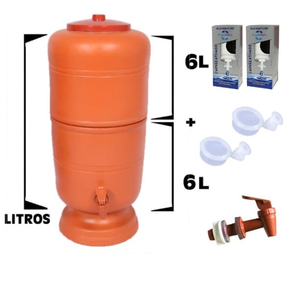 Filtro de Água de Barro 12 litros Liso com  2 Vela de carvão ativado+ 2 Boia .Elimina Bactérias Impurezas
