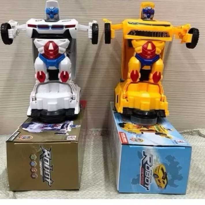 Brinquedo Carrinho Vira Robô Bate E Volta Com Luzes E Som Camaro Amarelo e Branco
