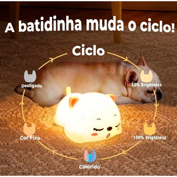 Luminária Abajur Infantil Gatinho Fofo S/fio  Touch novo