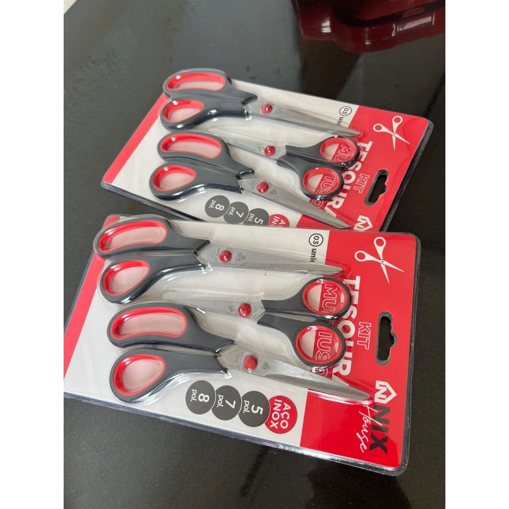 Kit 3 Tesouras Em Aço Inox Corte Costura Artesanato Domestico e profissional 5" 7" 8"