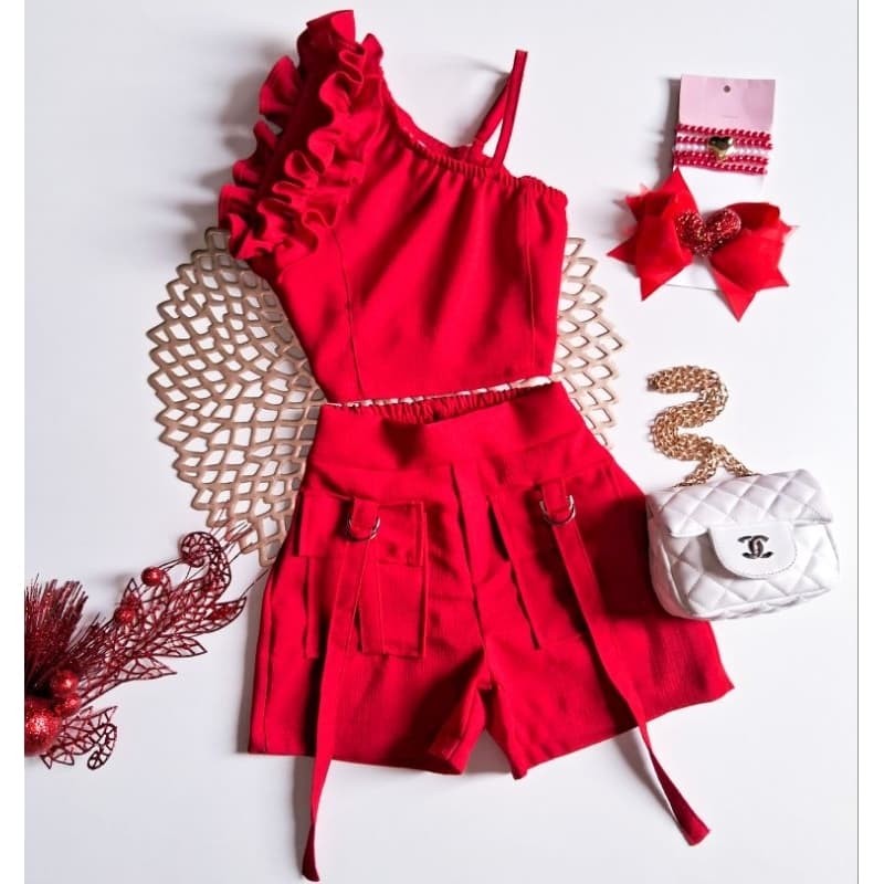 Conjunto infantil look natal infantil vermelho