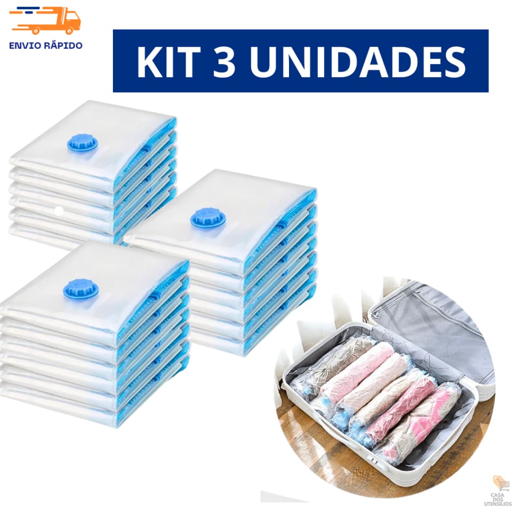 Kit 3 Sacos Para Embalar À Vácuo 70x110cm Viagem Toalhas Edredom Roupas