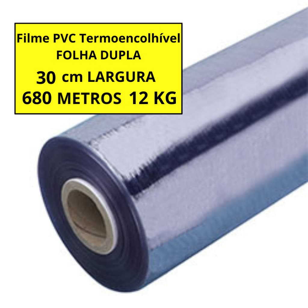 Bobina Filme PVC Termoencolhível 30 cm - 12 KG 20 micras - Bobina Completa c/ Tubete FOLHADUPLA - Melhor Custo Benefício