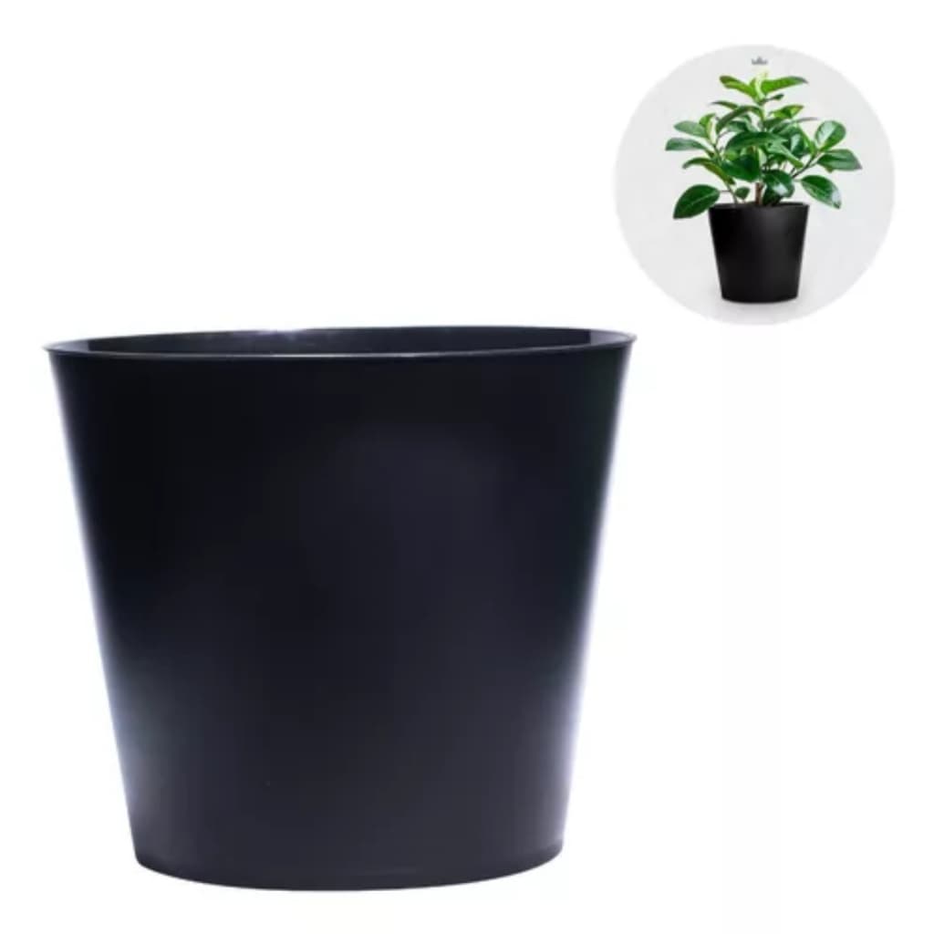 Vaso De Planta 3,5l Preto Liso Pote Redondo Flores Muda
