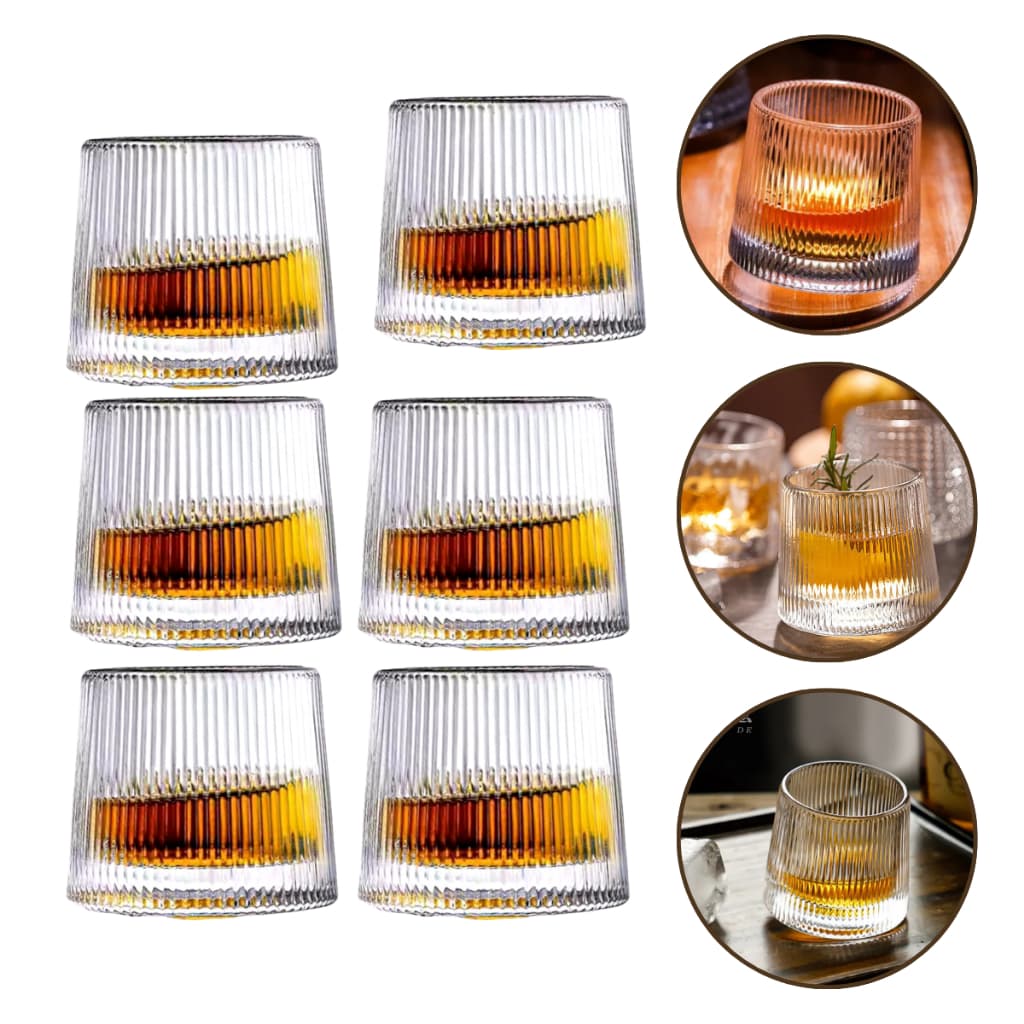 Conjunto Jogo 6 Copos Giratório De Whisky Uísque Drink 170ml De Vidro Listrado Canelado