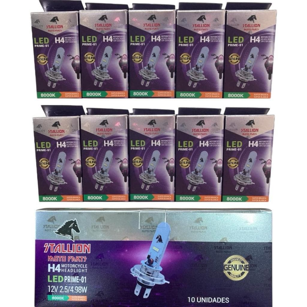 Kit com 10 Lâmpadas Led Stallion 8000K H4 Caixa Completa