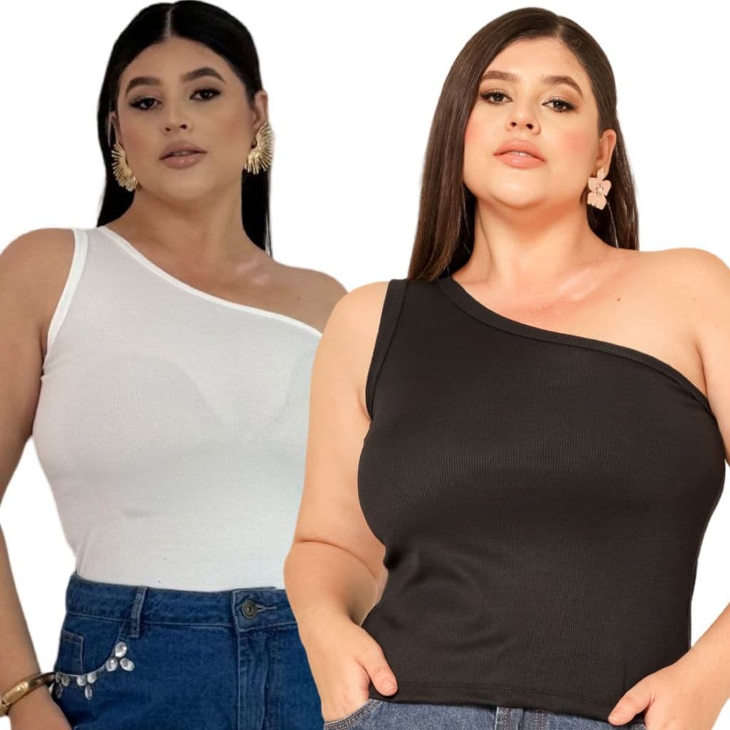Kit  2 Unidades Regata Blusa Manga  Nula Ribana Canelada Plus Size  Tendência 2026 Envio Imediato