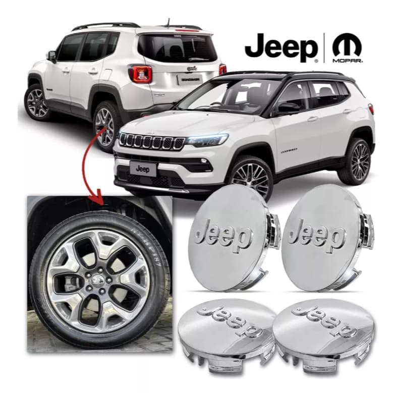 Kit 4 Calota Calotinha Roda Central Miolo Pneu Jeep Renegade Compass Cromada Original