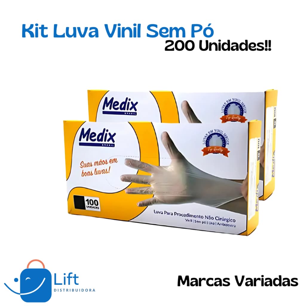 Kit 200 Luva De Vinil Sem Pó Transparente Tam P, M, G Marcas Variadas