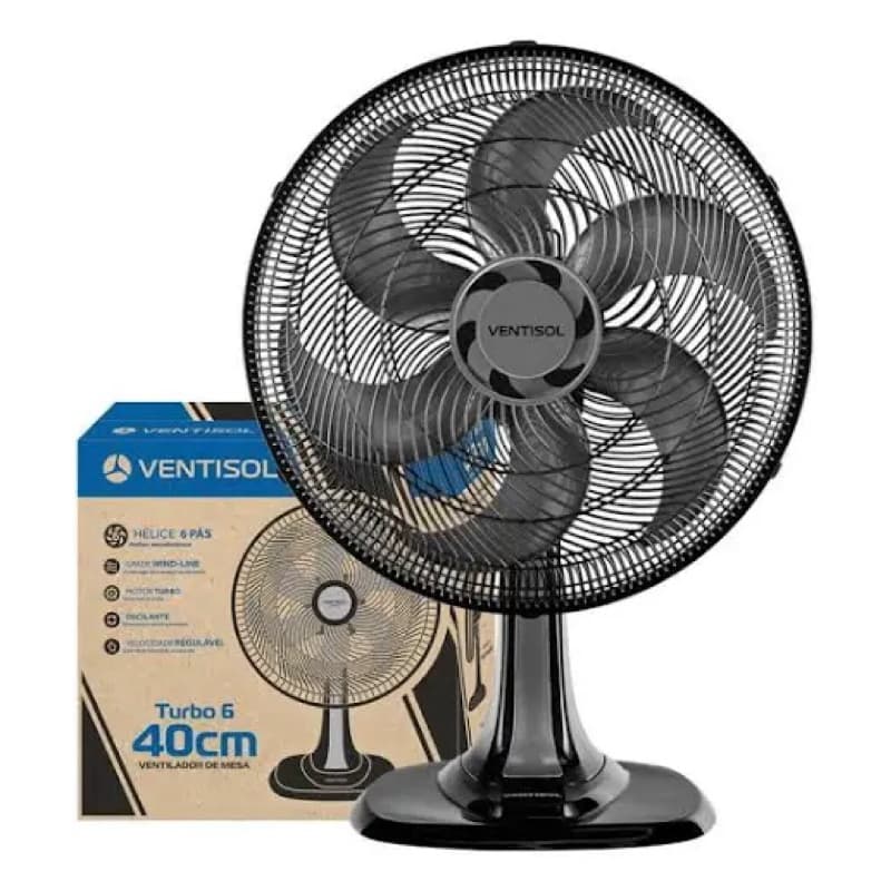 VENTILADOR DE MESA 6 PÁS PRETO COM CINZA TURBO 127V 52W - VENTISOL