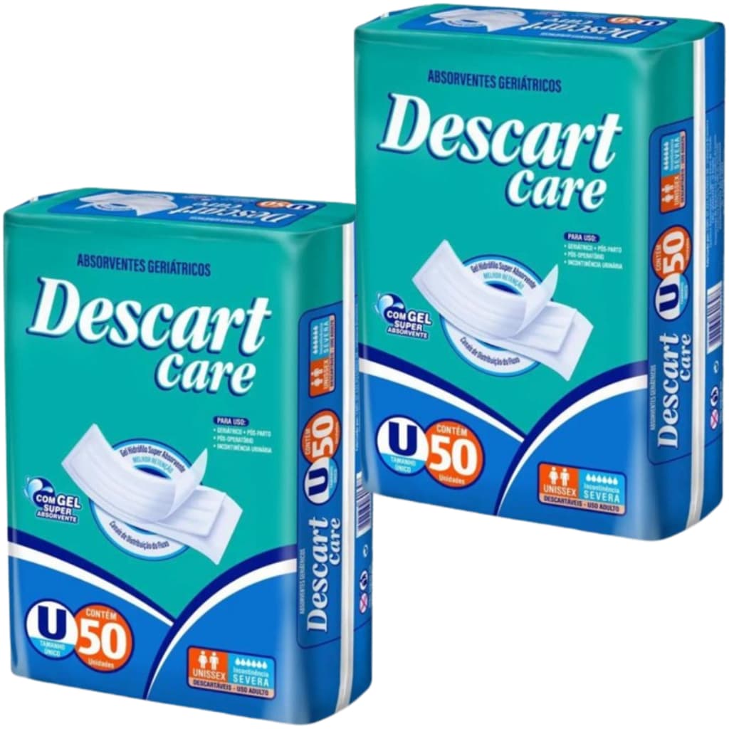 Kit 2 Pacotes Absorvente Adulto Geriátrico Descart Care - Economico 100 Unidades