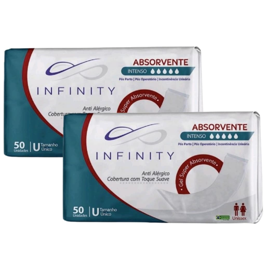 Kit 2 Pacotes Absorvente Geriátrico Incontinência - Infinity - Total 100 Unidades