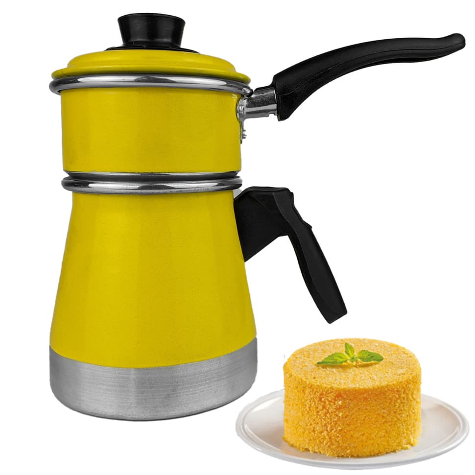 Cuscuzeiro Duplex a Vapor Porção Individual Mini Cuscuzeira Dupla com Tampa Faz Cuscuz e Legumes