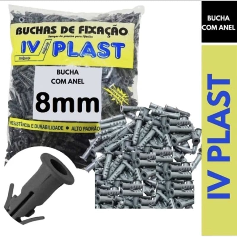 100 Peças Bucha 8 Comum com Aba Anel Parede Oca Bloco Maciça Tijolo Reboco Utilizado para fixação de armário etc.