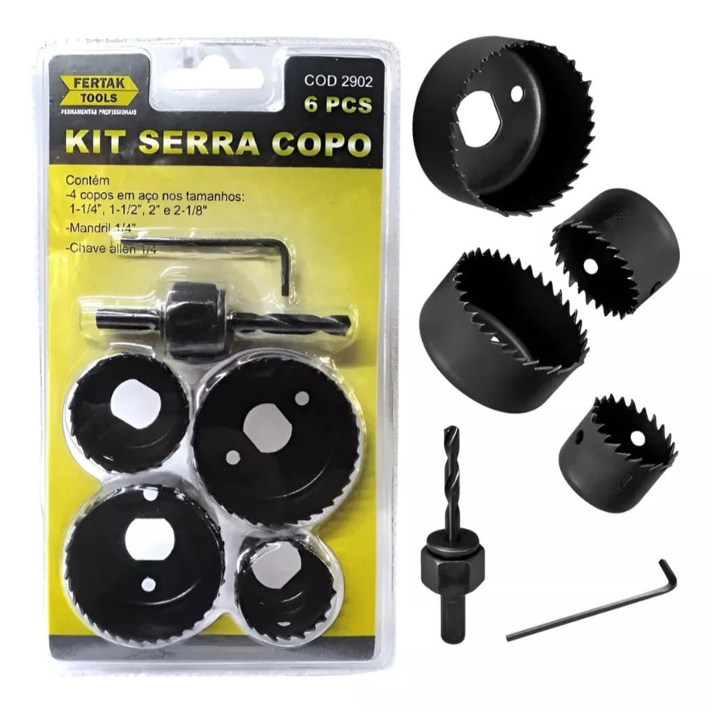 jogo Serra Copo 32-54mm Kit 6 Pçs Madeira Gesso 2902 Fertak