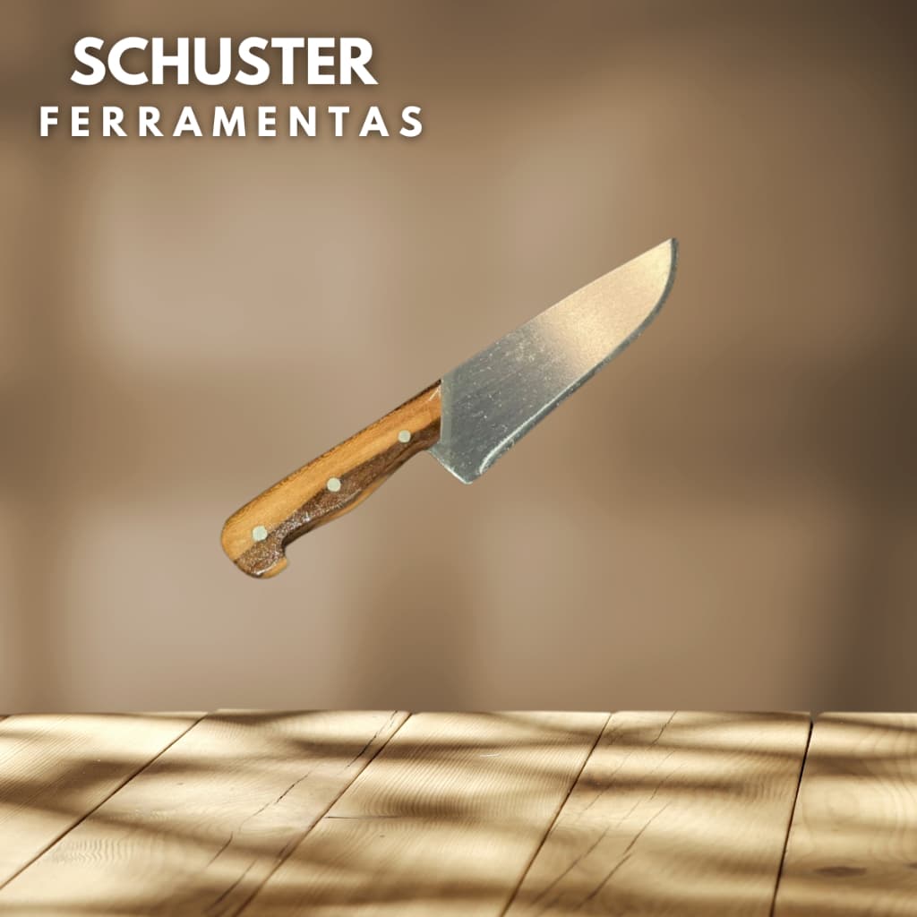 Faca Artesanal/ Profissional Cozinha/ Churrasco Média 7,8'' pol- cabo de madeira lâmina em aço carbono
