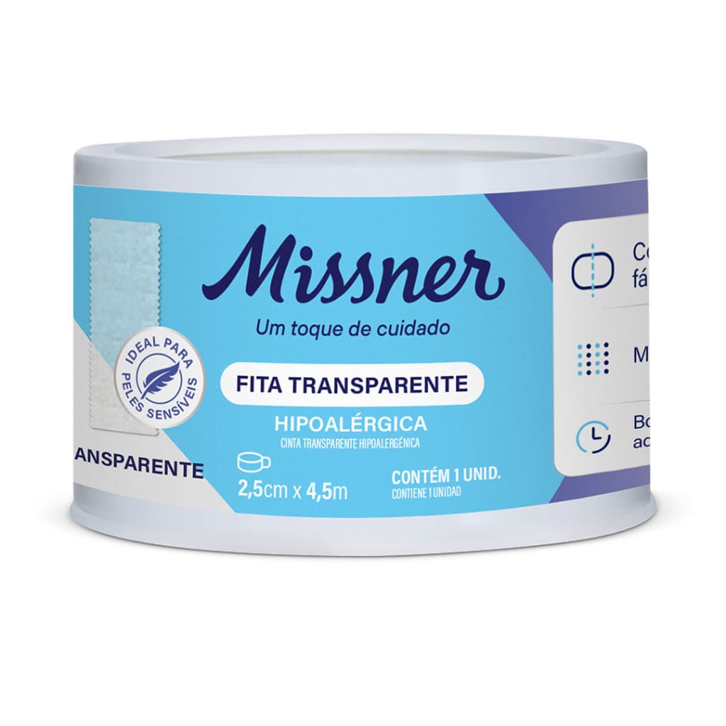 Fita Transparente 2,5cm x 4,5m Microperfurada para Pele Sensível Missner