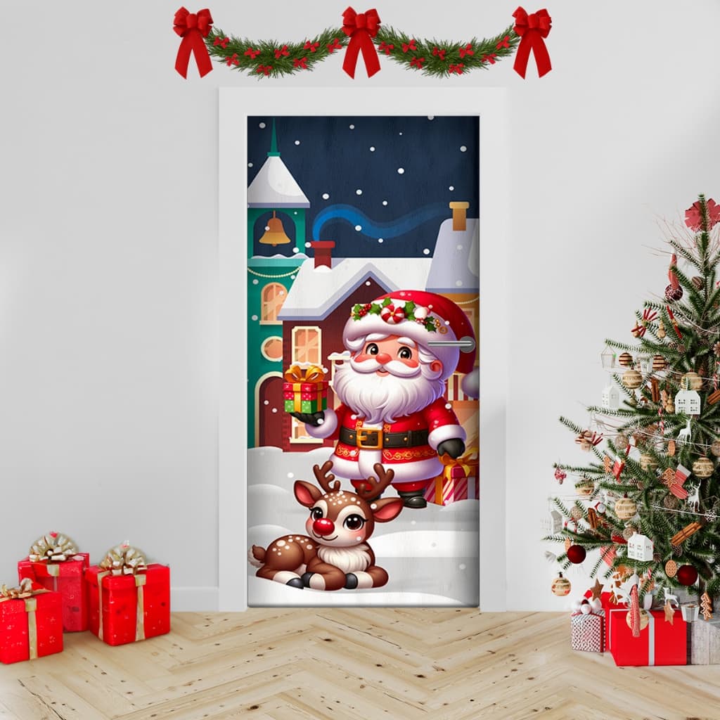 Capa Decorativa de Porta Sublimados C/ Elástico 0,75x2,10m Tema Natal