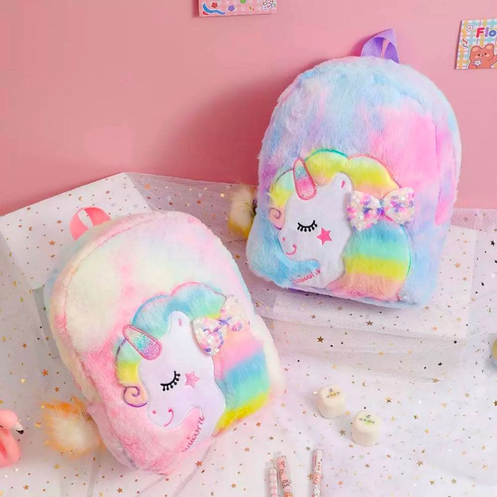 Mochilinha Infantil Unicórnio Bolsa Infantil De Pelúcia Fofa Com Pompom Envia Cor Sortida