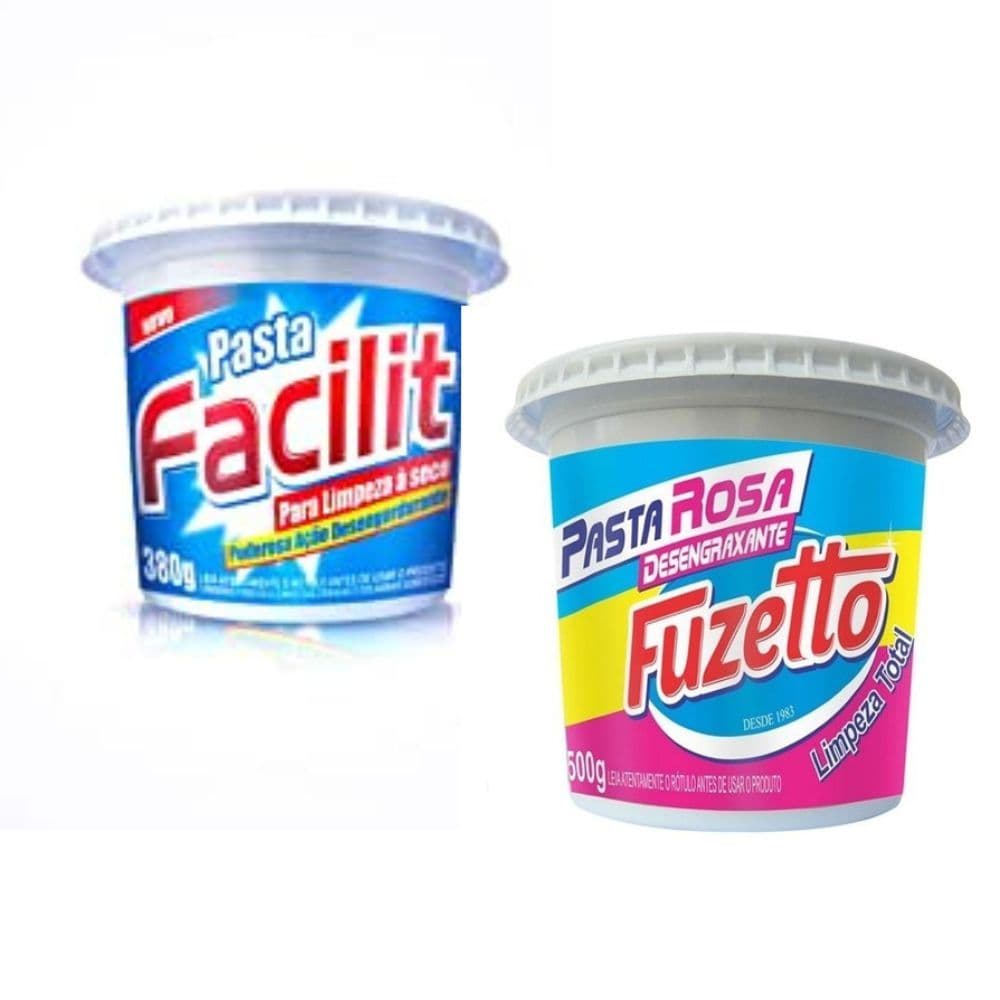 Pasta Limpeza a Seco Facilit 380g e Pasta Rosa Desengraxante 500g