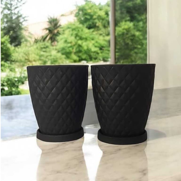 KIT 2 Vasos  de planta em polietileno modelo coluna Diamante PP  com prato coletor