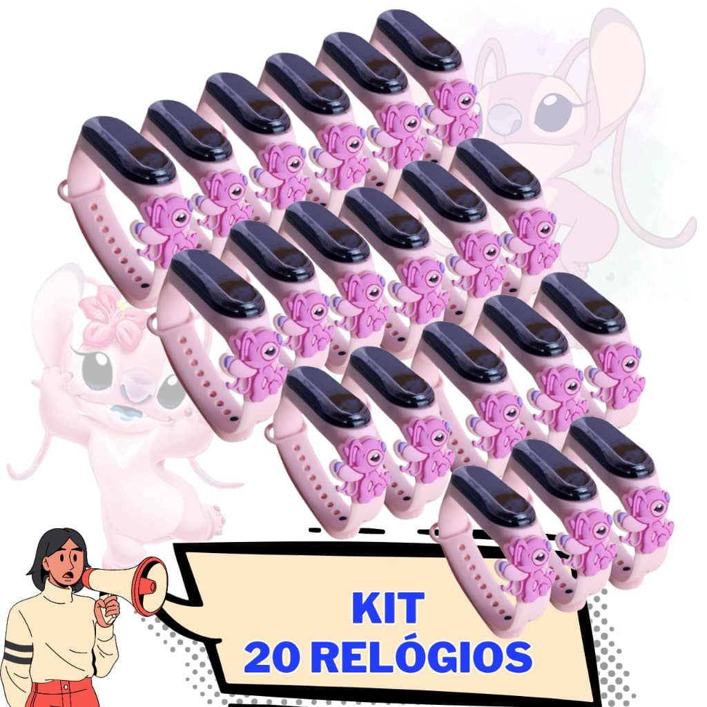 Kit 20 Relógio Digital Angel Led Menina Prova D'água namorada do Stitch Menina Menino