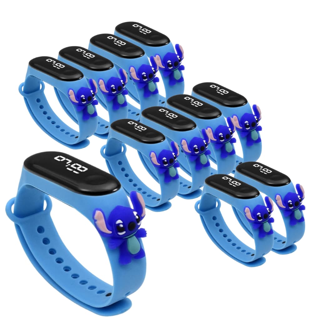 Kit 10 Relógio Digital Led Infantil A Prova D'água Stitch