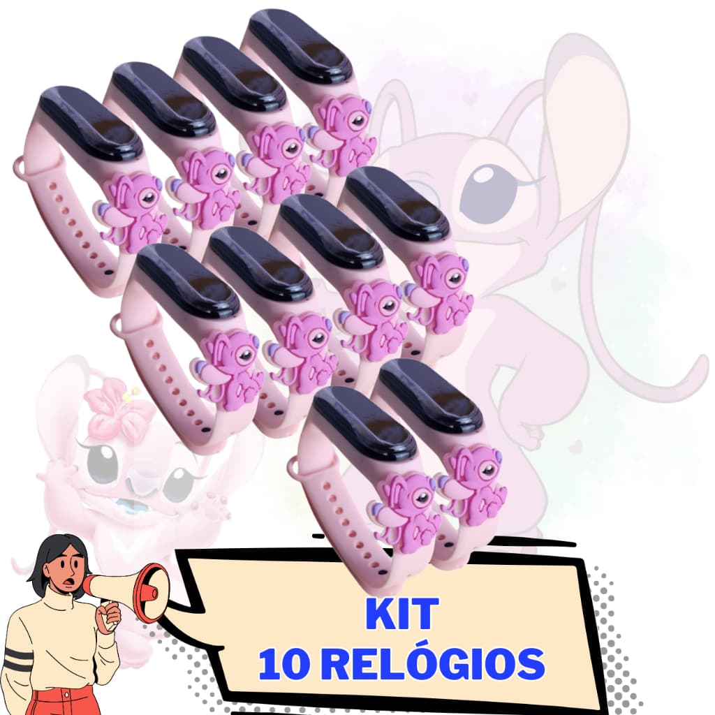 Kit 10 Relógio Digital Angel Led Menina Prova D'água namorada do Stitch Menina Menino