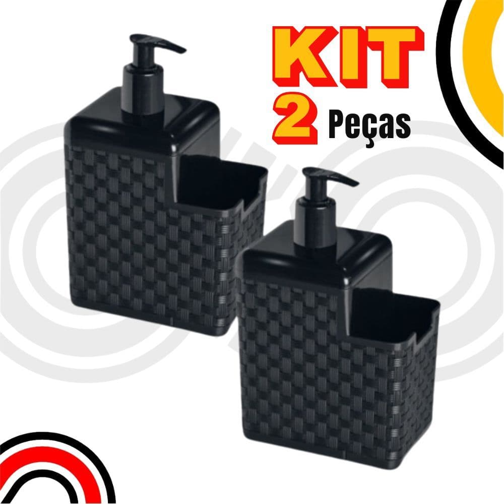 Kit com 2 Porta Detergente Sabão 2 em 1 Com Suporte Para Bucha Esponja Rattan