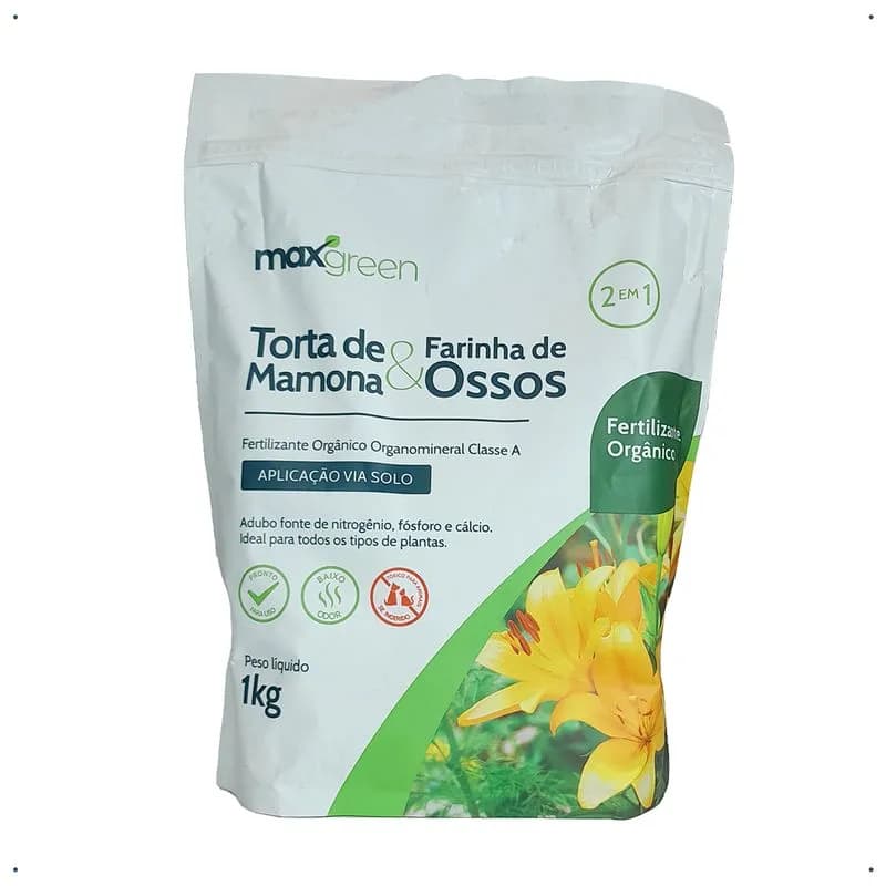 Fertilizante Adubo Maxgreen Torta de Mamona + Farinha de Ossos (2em1) - 1Kg