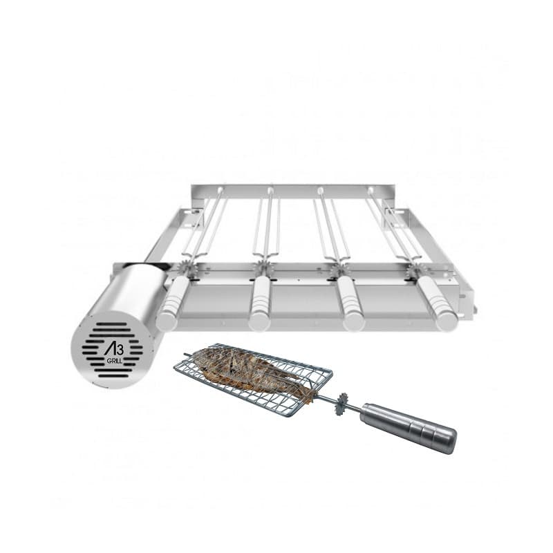 Churrasqueira Giratória Ajustável para 4 Espetos Inox com Espeto Grelha para Peixe e Frango