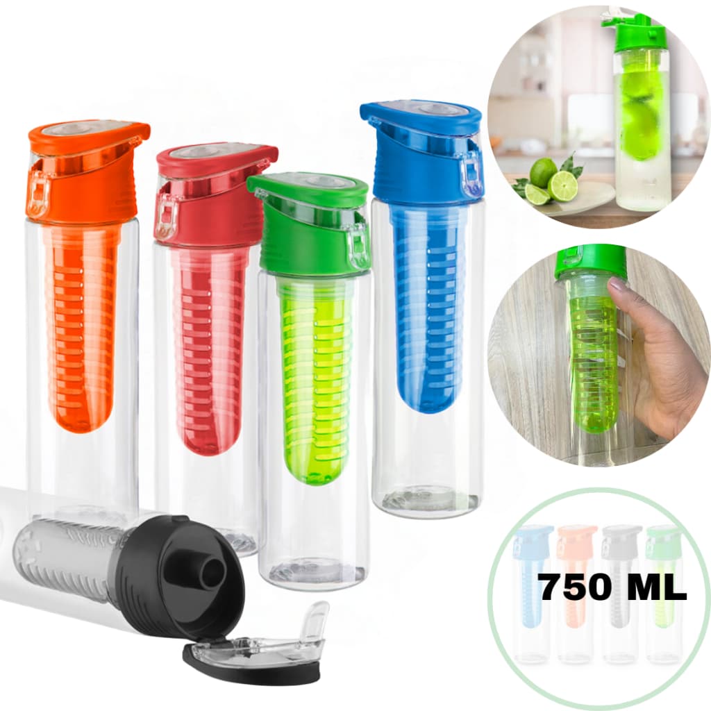 Garrafas de água portáteis com filtro, infusor de frutas, copo de água plástico, suco shaker, copo esportivo, 750ml
