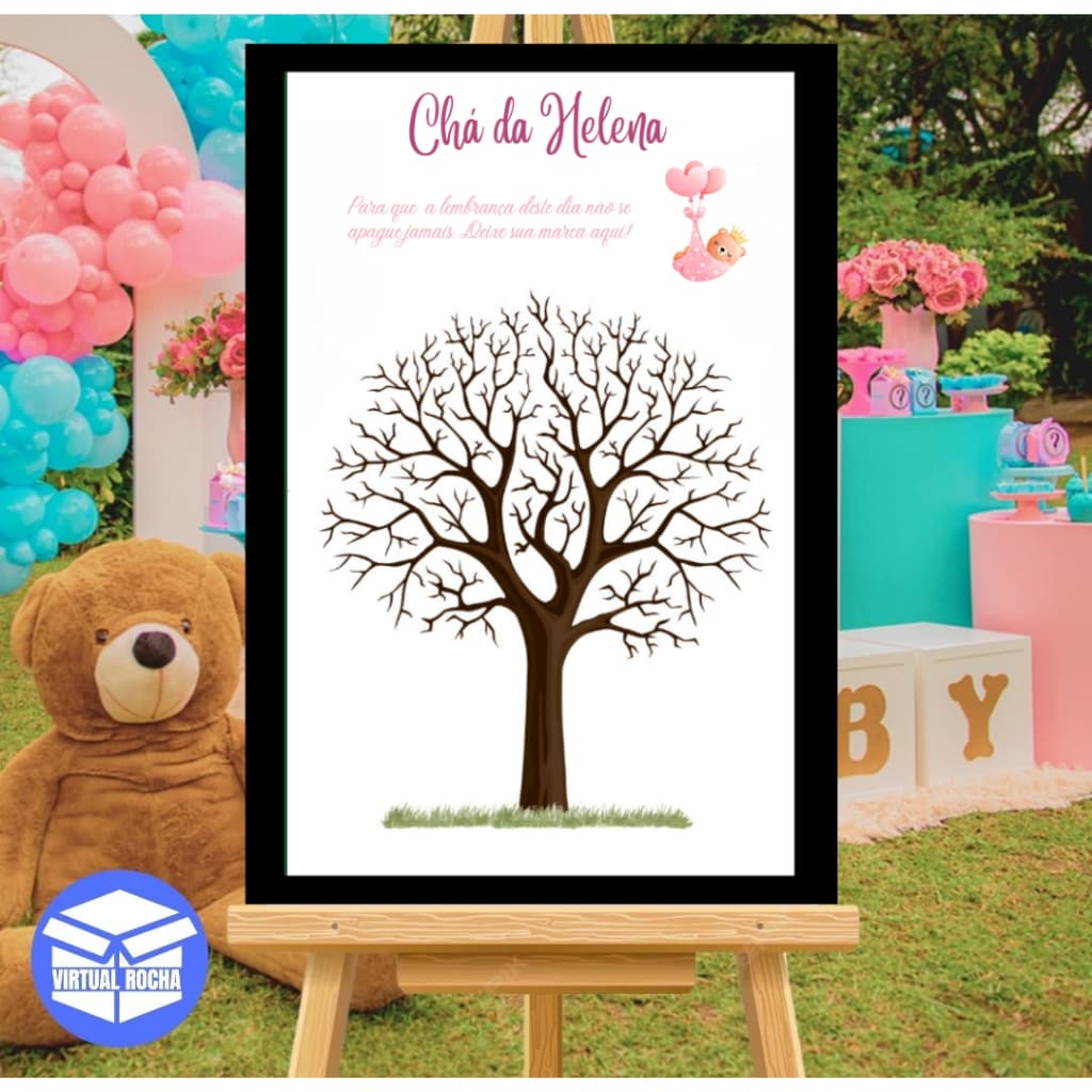 Quadro Decorativo Recepção Chá de Fraldas Árvore Digitais
