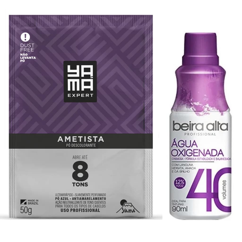Po Descolorante Yama Ametista 50g + Agua Oxigenada Beira Alta 40v - 90ml